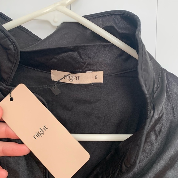 NWT night Black Satin Pajama Set With Feather Trim 8 - Picture 4 of 5